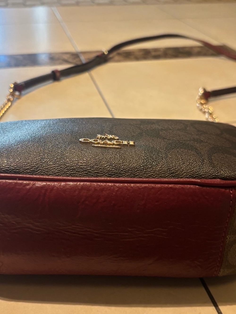 Coach Brown Signature Canvas Crossbody with Burgundy Trim - Picture 3 of 7